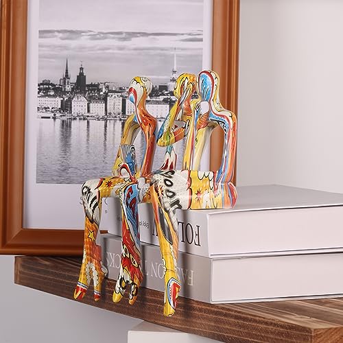SHENGTIAN Resin Reading Sculpture Graffiti Decor Sitting Thinker Statue Abstract Sculptures, Bookshelf Decor Accents Resin Gold Figurines for Home Office Living Room Shelf Desktop Decor (Graffiti-2)