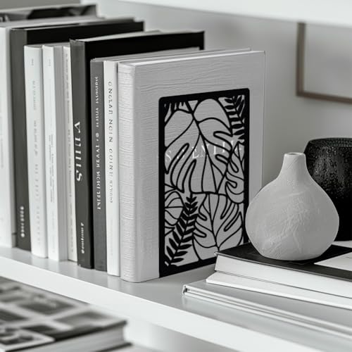 Peacoblue Metal Bookends for Shelves, Modern Decorative Heavy Duty Study Book Support Stoppers for Office, Desk, Shelf, Room 5.3"x4.3"x7.9" Cast Iron Bookends, 1 Pair (Tropical Monstera Deliciosa) - color: Tropical Monstera Deliciosa Leaves