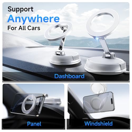 ANDERY Car Phone Holder for Magsafe [78+LBS Strongest Suction & 2400gf Magnetic] 360° Adjustable Car Phone Mount, Phone Holders for Your Car for iPhone 17-12 Pro Max Plus Air, White - color: White