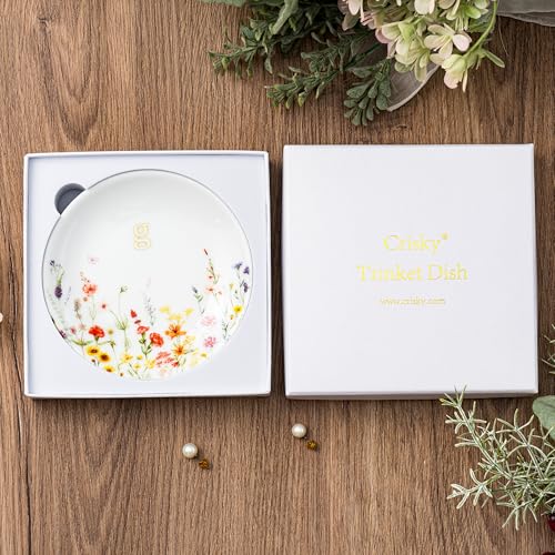 Crisky Initial Jewelry Tray Ring Dish & Gift Box, Ceramic Flower Trinket Dish for Rings Earrings Necklaces Keys, Bridal Shower Engagement Birthday Gift for Women, Friends 4.57" (Gold Foil G - style: Initial G