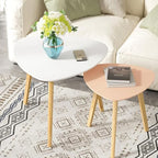 BAMEOS Bamboo Nesting Triangle End Table,Set of 2 SideTable Modern Minimalist Coffee Table for Living Room (White & Pink) - color: White & Pink