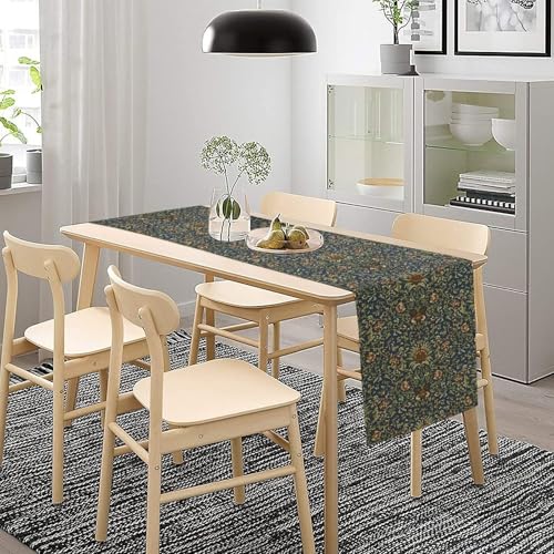 Bohemian Plant Flowers Table Runner, Mid Century William Morris Art Vintage Pattern Table Runners for Kitchen Dining Table Indoor Outdoor Decor 13x36in - color: Blue-green, size: 13x36in