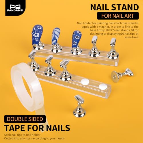 FANDAMEI Nail Art Tools, Nail Brush, 15 PCS Nail Art Brushes, 5 PCS Nail Dotting Tool, Nail Stand, Nail Holder For Painting Nails, Nail Tools, Nail Design Tools, White - color: White
