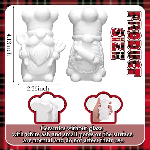 Seenelling 2 Pack Chef Gnome Ready to Paint Your Own Statues 4'' DIY Unpainted Ceramics Figurines Kit Blank Paintable Ceramics Art and Crafts Decorations - style: Chef Gnome