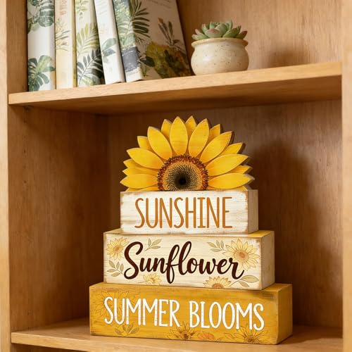 4 Pcs Sunflower Decor Faux Book Stack Blocks Farmhouse Tiered Tray Decor Summer Decorations for Home Kitchen Table Rustic Sunflower Kitchen Decor - style: Sunflower