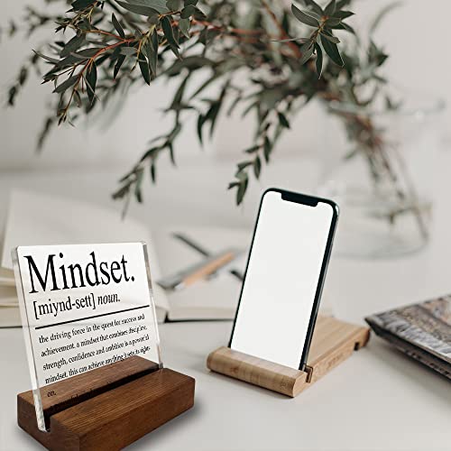 Inspirational Home Office Desk Decor, Motivational Minimalist Decor Art Acrylic Plaque With Wooden Stand Sign Home Office Desk Sign Gift for Women Colleague Friend Cowoker - style: Mindset