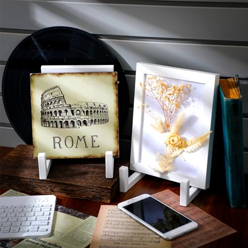 Sweetude 2 Pcs Large Plate Stands for Display Metal Frame Plate Holder Display Stand Decorative Table Top Easels for Picture, Book, Platter, Photo Easel(White,8 Inch) - color: White, size: 8 Inch
