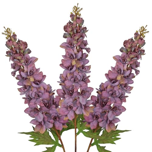 Briful 3PACK Artificial Delphinium Flowers – 36.2in Tall Faux Larkspur Silk Floral Stems Purple Fake Delphinium Flower for Indoor Home Decor Vase Arrangements - color: Purple