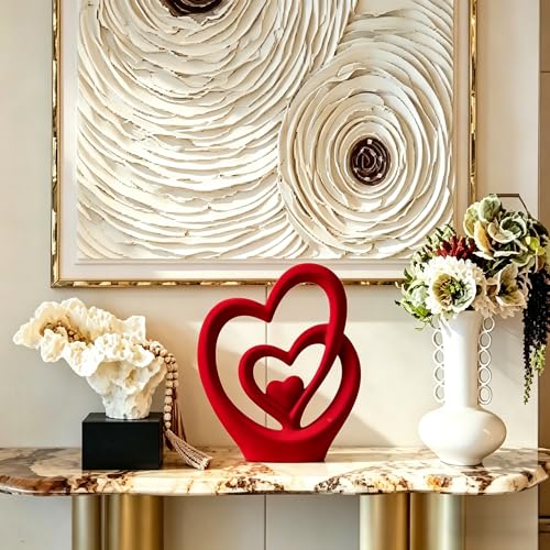 AWNR Red Heart Hands Sculpture,Small Shelf Decor,Tv Stand Decor Items for Living Room,Apartment,Office - color: Red
