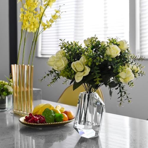 Crystal Vase Home Decor 7.87 Inch, Multi-Faceted Design Vase Centerpieces Decorations for Wedding or Gift, Clear Color with Gift Box - size: Medium