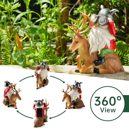 VChymm Garden Gnome Statues Resin Gnome Sitting On Deer Statues Solar Lights Outdoor Telescope Gnome Gifts for Yard, Patio Decor Gift (Deer Gnome) - color: Deer Gnome