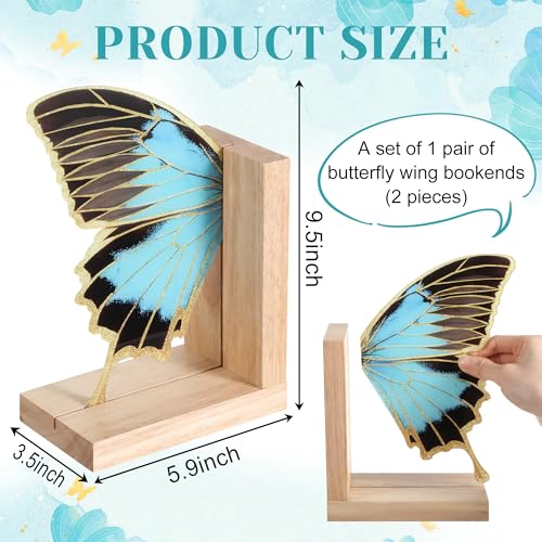 Decorative Butterfly Bookends Wooden Acrylic Butterflys Bookend Modern Bookshelf Decor Accent Book Stopper Decor for Home Farmhouse Shelves Office Lover Gift(Blue Butterfly) - style: Blue Butterfly