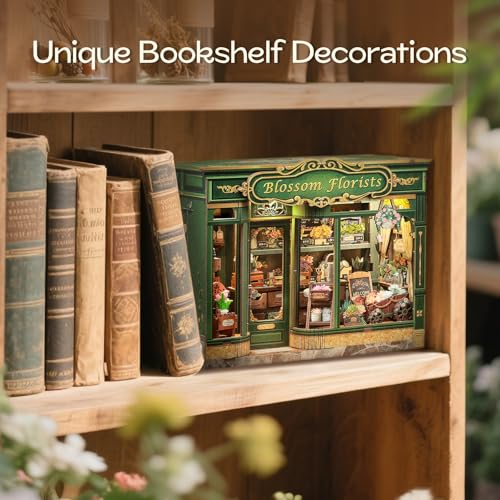 Fsolis Book Nook Kit - DIY Miniature Scene Kit for Adults 3D Wood Puzzles Tiny House Mini Craft Bookshelf Decor Gifts for Women Teenagers Book Lovers (Blossom Florists) - style: Blossom Florists