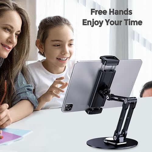 Tablet Stand Holder for iPad, Adjustable with 360 Rotating Base for Desk, Aluminum Swivel Tablet Stand Compatible with iPad Air, Mini, 10.2,9.7, Pro 11/13 and More, Black