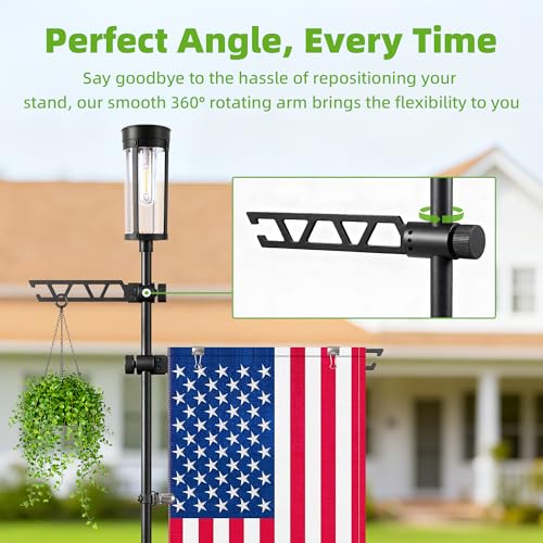 Garden Flag Stand with Solar Light for Outside 12 x 18 Inch Flags, Heavy Duty Aluminum Alloy Yard Flag Holder with Clip, Weatherproof Outdoor Flag Pole