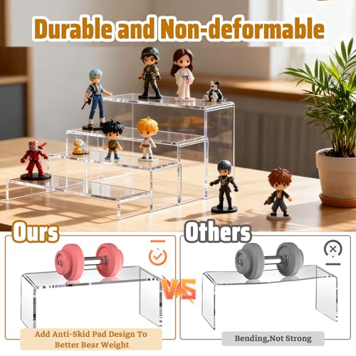 16 Pcs Acrylic Risers 4 Sizes(7" L~9" L) Riser Display Shelf Cupcake Stand Display Cabinet Clear Rectangular Display Stands Set