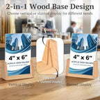 EHWINE 8 Pack 4x6 Acrylic Sign Holder with Wood Base, 2-in-1 Vertical & Slant Back Display, U-Shaped Clear Menu Holder Stand with Non-Slip Base Pads for Table, Desk, Countertop, Restaurant