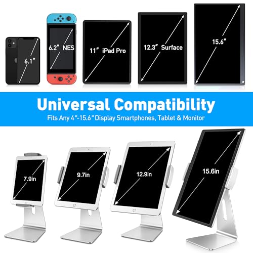 AboveTEK Elegant Tablet Stand, Aluminum iPad Stand Holder, Desktop Kiosk POS Stands for 7-15.6 inch iPad/Portable Monitor, Tablet Mount for Showcase Office Reception Countertop - color: Silver