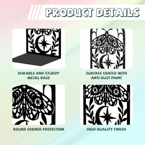 Peacoblue Metal Bookends for Shelves, Modern Decorative Heavy Duty Study Book Support Stoppers for Office, Desk, Shelf, Room 5.3"x4.3"x7.9" Cast Iron Simple Tall Bookends, 1 Pair (Moth) - style: Moth
