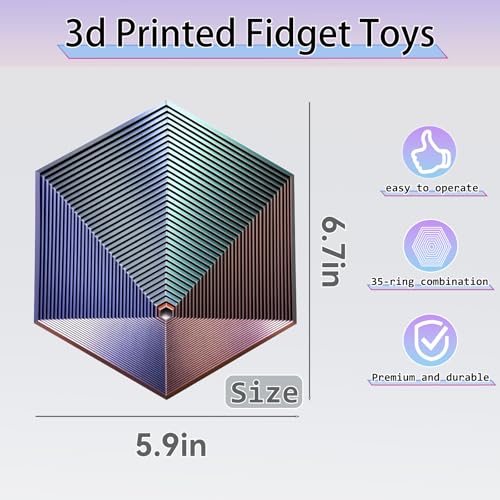Fractal Fidget Hexagon - Suitable for Relieving Stress, Anxiety, and Tension | Autism, ADHD | Desk Adult Fidgeting Stress Relief Gift (Blue Green Red Yellow 35 Rings) - color: Blue Green Red Yellow 35 Rings