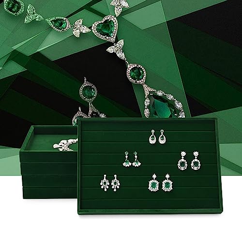 7 Slots Velvet Jewelry Tray Ring Earring Display Tray Jewelry Drawer Organizer Ring Earring Holder Storage (Green) - size: 7 Slots for Ring/Earring