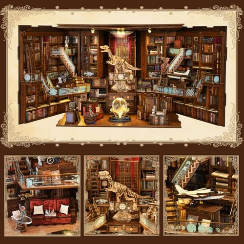 MiniCity DIY Book Nook Kit for Adults, 3D Wooden Puzzle Bookend Bookshelf Insert Decor with LED Light and Dust Cover (Beyond Library Max) - style: Beyond Library Max