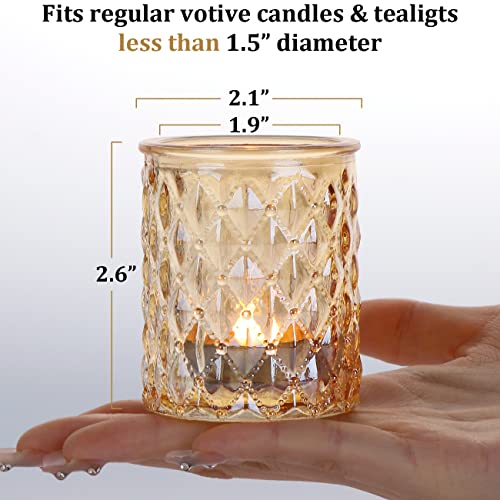 NITIME 12pcs Gold Votive Candle Holders- Tealight Candle Holder for Table Centerpiece, Glass Candle Holder for Wedding Table Decor, Home Decor and Party Decor - color: Gold