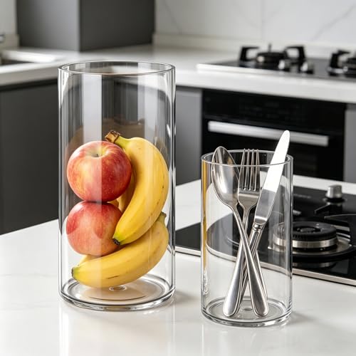 2 Pack Acrylic Cylinder Vases, Non-breakable Vase for Centerpieces,10 inch Tall Clear Flower Vase Bulk Floating Candle Holder for Wedding Table Home Decor and Party (6 x10 in+4 x10 in) - size: 2 Pack(4''W x 10''H & 6''W x 10''H)