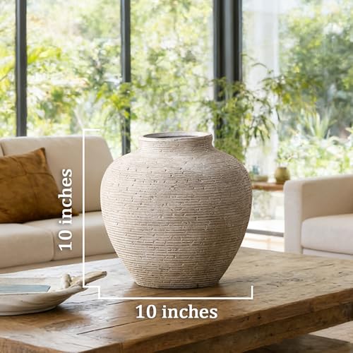 Vanselia Ceramic Flower Vase Home Decor - Large Tall Farmhouse Table Vases Rustic Vintage Living Room Kitchen Bedroom Decorations for House Book Shelf Office Coffee Desk Dining Fireplace (10" Retro) - color: Retro-10"
