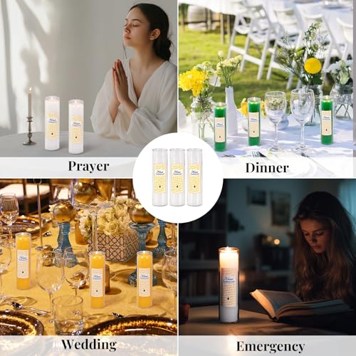 KONNI 2x8 Inch White Pillar Candles in Glass Set of 3, Devotional Prayer Candle, Unscented Religious Candles, 105 Hours Emergency Long Burning, Ideal for Memorials, Vigil, Blessing - color: White