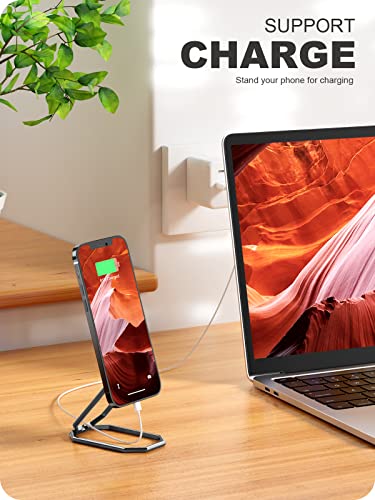 A-LuGei 𝗙𝗼𝗹𝗱𝗮𝗯𝗹𝗲 & 𝗔𝗱𝗷𝘂𝘀𝘁𝗮𝗯𝗹𝗲 Phone Kickstand Ring Holder, Magnetic Cell Phone Grips, Phone Stand for Desk, Adhesive Phone Holder for Hand, 360° Rotation Ring for Back of iPhone Case - color: Hallow Black