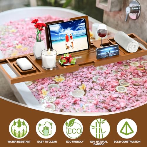 Premium Bathtub Tray Caddy - Bath Table Tray for Bathtub - Bath Tub Tray Table for Bathtub, Expandable Size, Fits Most Bath Tubs - color: Vintage Brown