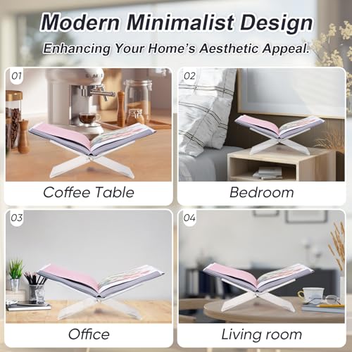 Acrylic Book Stand Holder - Coffee Table Book Stand,Open Cookbook Acrylic Book Display Stand,Magazines Clear Holder,Reading Stand for Open Book Magazines, Textbooks