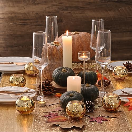 Volens Round Gold Votive Candle Holders, Mercury Glass Candle Holder Set of 12, Wedding Decorations for Table - color: Gold