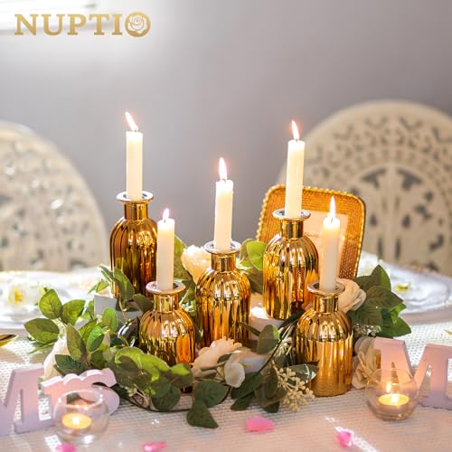 NUPTIO Bud Vases Glass Gold: 6 Pcs Small Vase Set in Bulk for Flowers - Mini Vintage Flower Bottle Single Assorted Vases for Wedding Table Centerpieces - size: Style 2