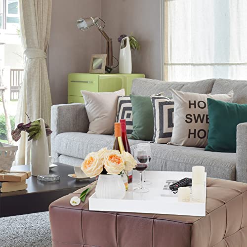 18×18 Inch Golssy White Acrylic Serving Tray with Handles Extra Large Ottoman Tray Decorative Tray Spill-Proof Coffee Table Space Saver Oversize Counter top Organizer Platter with Safe Edge - color: Glossy White, size: 18" x 18" x 2"