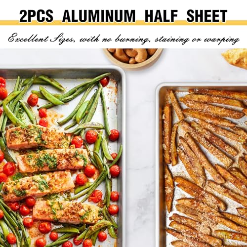 Baking Sheet Pan Set of 3, Commercial Quality Aluminum Cookie Sheets for Oven, Umite Chef Warp Resistant Baker's Half/Quarter/Jelly Roll Pans, Thick Cookie Tray Pans for Baking, Roasting - size: 13x9in 15x10in 18x13in