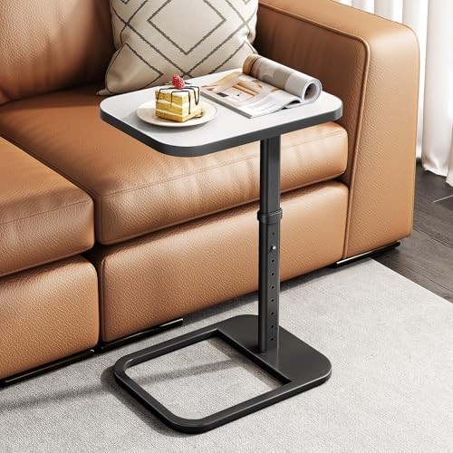 Kitstorack TV Tray Table, Adjustable Height & Rounded Metal Corners, Snack Table for Couch, Sofa, Bed, Chair, Living Room, C Shaped End Side Table for Eating, Dinner or Laptop, Small Spaces, White - color: White, style: Standard