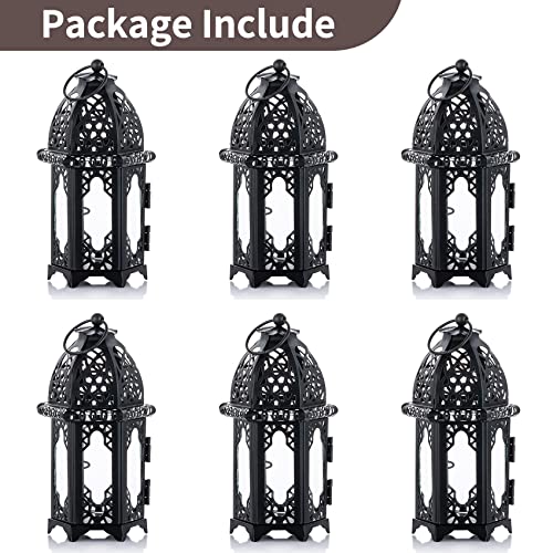 NUPTIO 6 Pcs Hanging Candle Holder Lantern Centerpiece Table/Hanging Glass Hexagon Moroccan Candle Lantern Holders, Black - color: Black, size: 6 Pcs Small Size