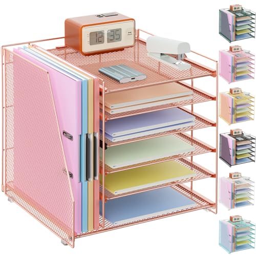 gianotter 6-Tier Paper Organizer With Magazine Holder, Desk Organizers and Accessories, Desk Accessories & Workspace Organizers, File Organizer for Office Supplies Storag (Rose Gold, 6-Tier) - color: Rose Gold, size: 6-Tier