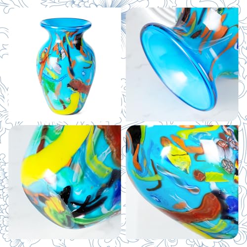 KAMMAK Colored Glass Vase, Beautiful Hand Blown Decorative Vase, Modern Art Vase for Flower Mantle Dining Table Centerpiece, Entryway Living Room Wedding Decoration (JG2064) - style: JG02064