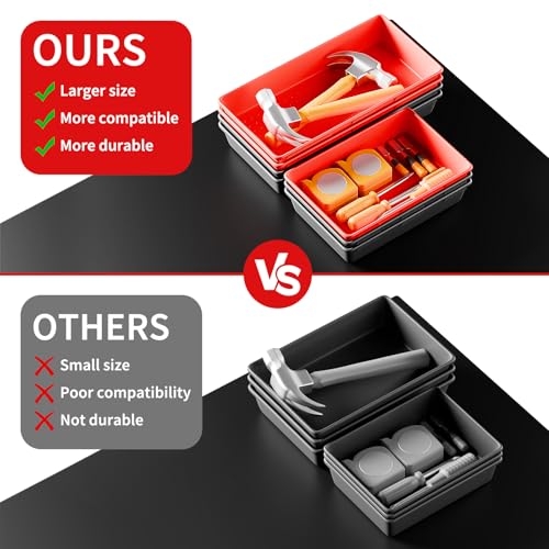 [5 Sizes] [69 PCS] Tool Drawer Organizer, Desk Tray, Rolling Chest, Toolbox (Black+Red) - color: Black+Red
