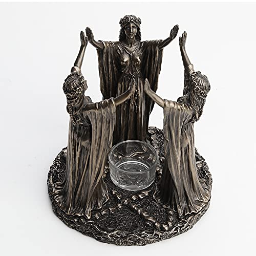 Veronese Design 6 3/4 Inch Tall Triple Moon Goddess Maidens Ritual Candle Tealight Holder Cold Cast Bronzed Resin Sculpture Wiccan Alter Figurine Home Decor New Age Religious Collectible