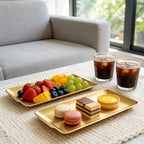 2Pcs 304 Stainless Steel Food Serving Trays, 12.6" Rectangular Gold Platters, Rectangle Versatile Organizer Serving Tray Platter for Kitchen Party Dining Buffet Gatherings Outdoor Events - color: Gold 2 Packs