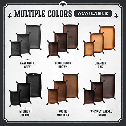 Main Street Forge Leather Valet Tray for Men – Rustic EDC Organizer for Keys, Phone & Wallet – Made in USA – Whiskey Barrel Brown - color: Whiskey Barrel Brown, size: 11.5" x 8" x 2"