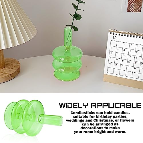 Clear Taper Candle Holders Glass Candle Stick Holder Modern Candle Holders for Tapered Candlesticks Wedding Reception Centerpieces Christmas（Dark Green） - color: Color 5