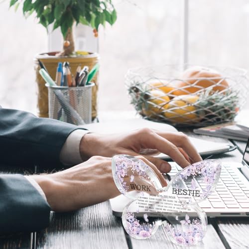 Work Bestie Butterfly Acrylic Desk Sign - Purple Office, Cubicle Decor for Women, Remote Work Companion, Funny Office Gifts for Women Coworker Employee Friend 4.7 x 3.2 inch - color: purple48