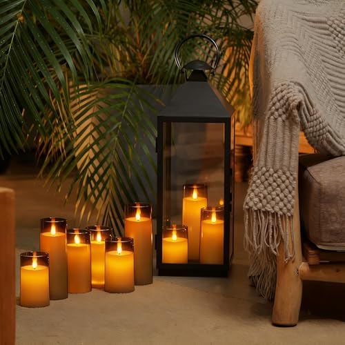 Homemory Gray Flickering Flameless Candles, Battery Operated Acrylic LED Pillar Candles with Remote Control and Timer, Halloween Decor, Set of 9 - color: Grey, 9Pack
