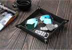 Luxspire Valet tray, PU Leather Tray, Catchall Tray, Men Women Jewelry Key Tray, Desk Storage Plate for Key Coin Phone Jewelry Wallet, Small Size - Black - size: 8.6" x 8.6" x 0.1"