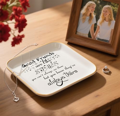 Friend Gifts for Women Trinket Dish Jewelry Tray - Good Friends are Like Stars - Unique Friendship Gifts Friendship Gift Ring Dish for Birthday, Christmas, Galentine's Day - style: Good Friends are Like Stars
